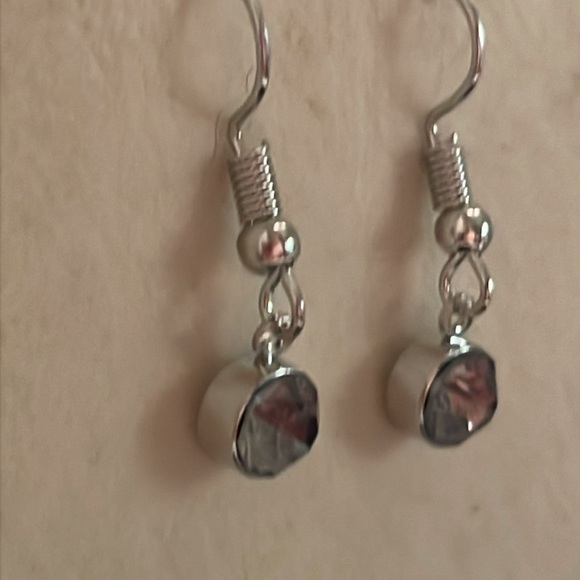 1” silver tone & bezel set clear Austrian crystal dangle drop earrings - Picture 8 of 13